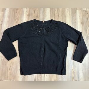 Free People Black Floral Embellished Cardigan sz Large